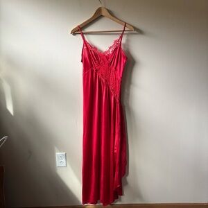 Red Satin & Lace Maxi Slip Dress